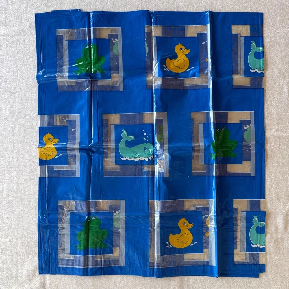 Vintage Kids Plastic Shower Curtain Whale Duck Frog Blue‎ Bathroom